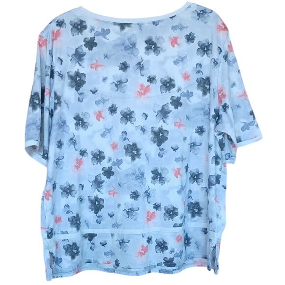 Simply Vera Vera Wang Blue Gray Floral V Neck Boxy T-Shirt Women's XXL Stretchy - Picture 2 of 7